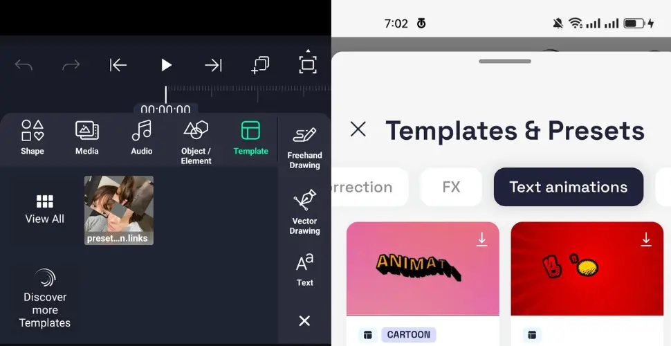 template in the tool bar